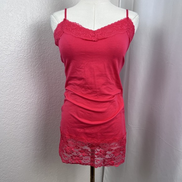 New Mix Tops - Y2K Lace Trim Cami Top Womens Large Coral Fairy Layering Coquette Festival